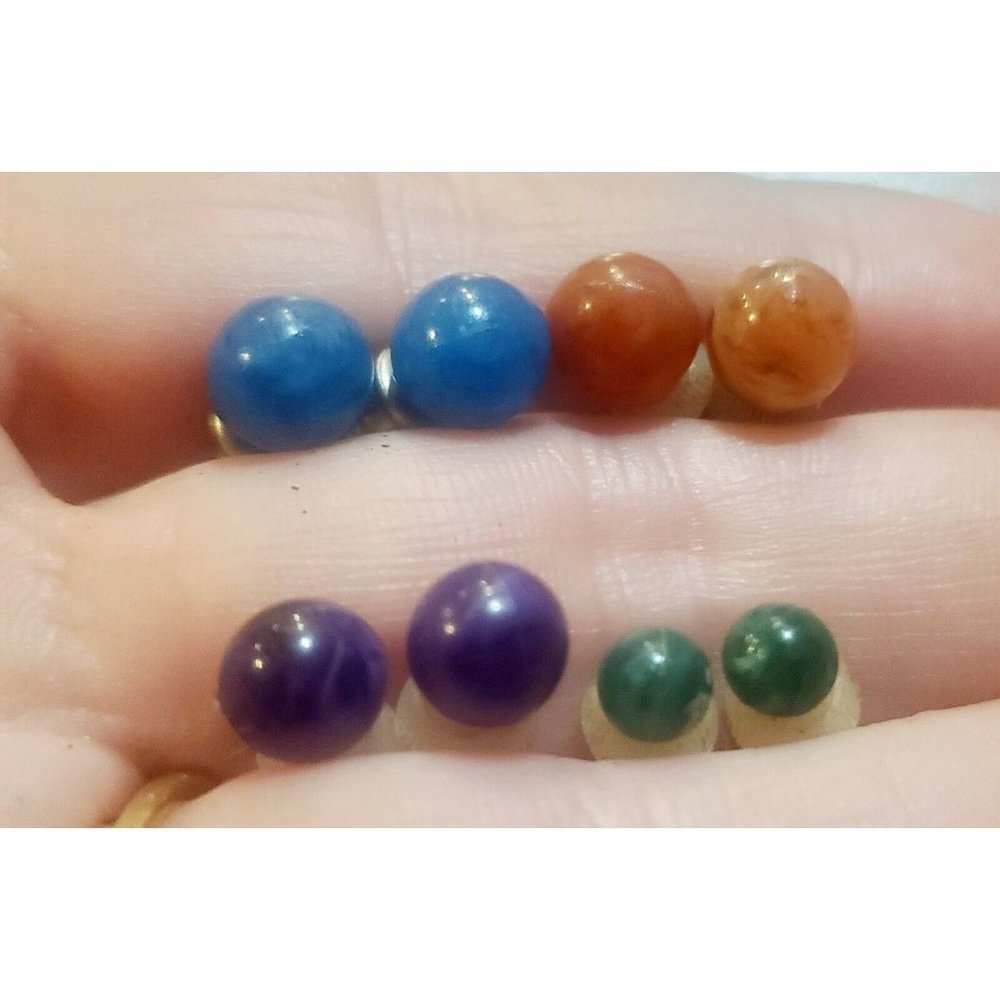 Vintage Marble Hues Pierced Stud Earrings Lot of 4 Pairs - Picture 2 of 4